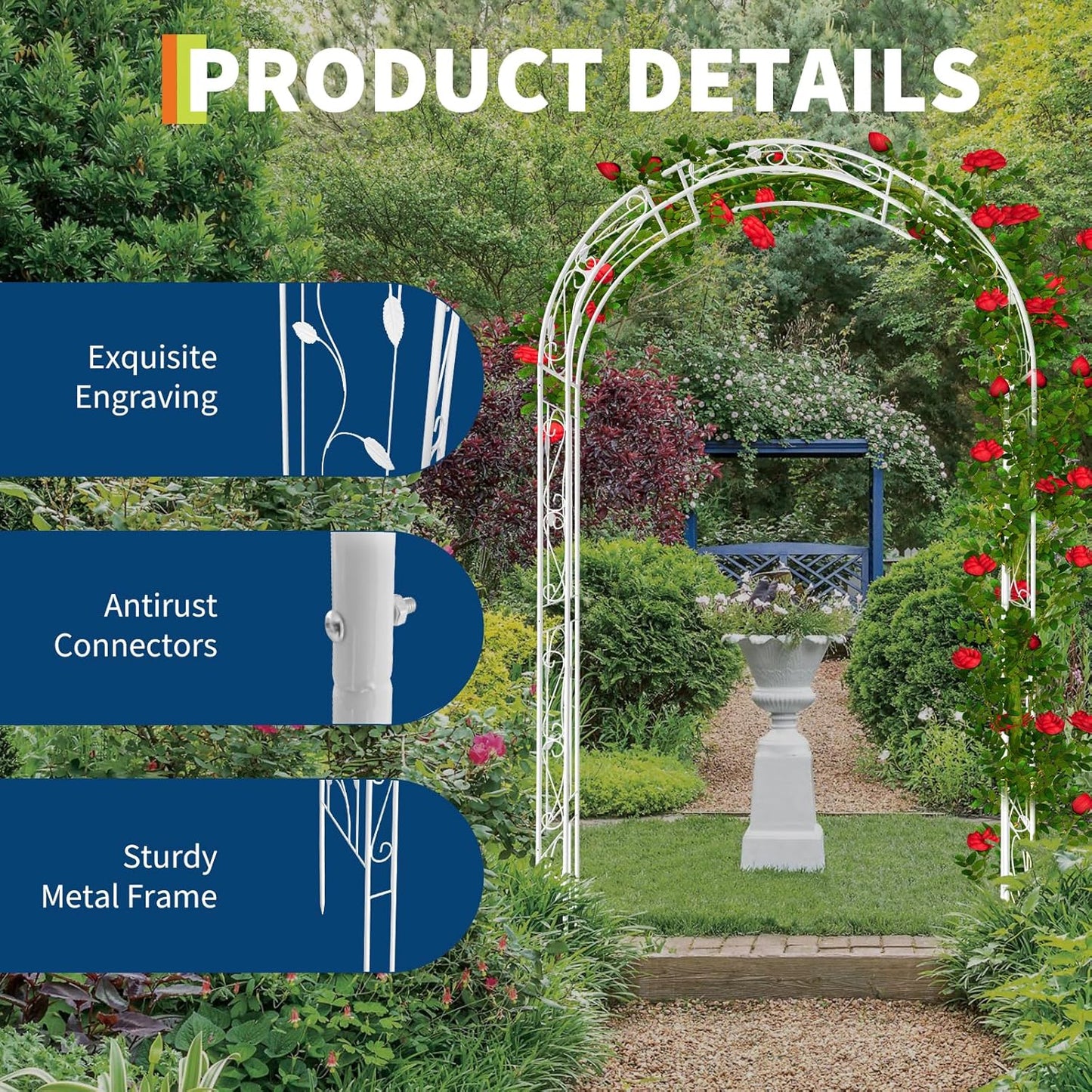 Garden Arch Arbor Trellis, 8.5Ft Outdoor Metal Garden Arch Arbor for Climbing Plants, Wedding Archway for Lawn, Patio, Backyard, Party, Events, Ceremony Wedding Decoration, White