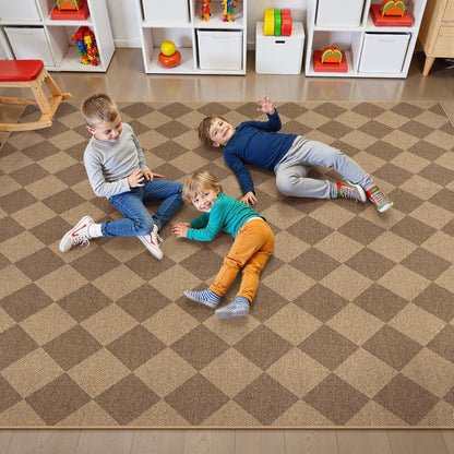 Lahome Checkered Easy Jute Rug 8x10, Washable Rugs for Living Room Dining Room Farmhouse Indoor Outdoor Mat, Neutral Checkerboard Non Slip Black Carpet for Office Backyard Patio