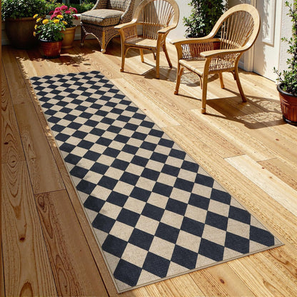 Lahome Checkered Outdoor Runner Rug, 2x8 Kitchen Runner Rugs for Non Skid Washable Entryway Carpet, Checkerboard Non Slip Non Shedding Carpet for Bedroom