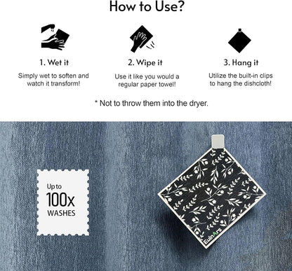 Swedish Dishcloths for Kitchen, 8 Pack Flower Reusable Paper Towels Washable, Non-Scratch Swedish Kitchen Towels, Super Absorbent Cellulose Dish Cloths, Eco Friendly