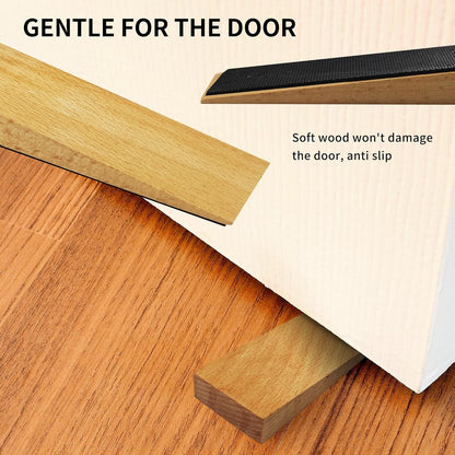 2 Pack Wooden Door Stop - Non-Slip Door Stoppers for Floor - Door Wedges for All Door Types and Surfaces - Each Door Stopper 2inch Thick, 6.3inch Long with Rubber
