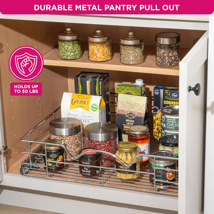 HOLDN’ STORAGE Heavy-Duty Premium Collection Pull Out Cabinet Organizer, Cabinet Drawer Slide Outs, Lifetime Limited Warranty - Basket Size 22" W x 21" D x 5" H, Anti-Rust Chrome Finish