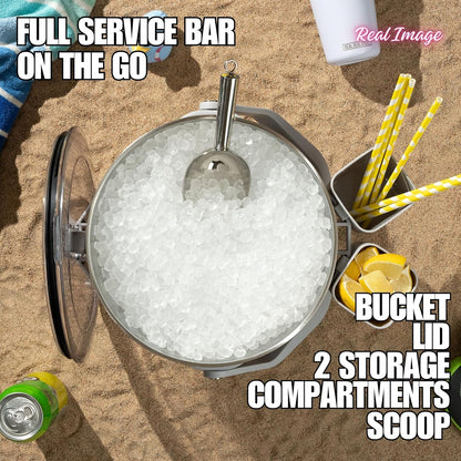 Large Insulated Ice Bucket with Lid – Stainless Steel Ice Bucket and Scoop – Ice Buckets for Parties, Bars – Ice Bucket with Lid and Scoop – Outdoor Ice Bucket, Cocktail Use (Natural Stainless)