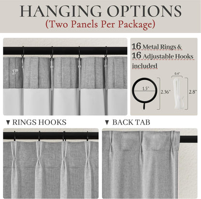 Gray 120 Inch Extra Long Curtains for Living Room 2 Panels Set, Memory Trained Pinch Pleated Blackout Lux Decor Window Drapes Energy Efficient Privacy Curtain 120 Inches for Bedroom(Linen Grey)