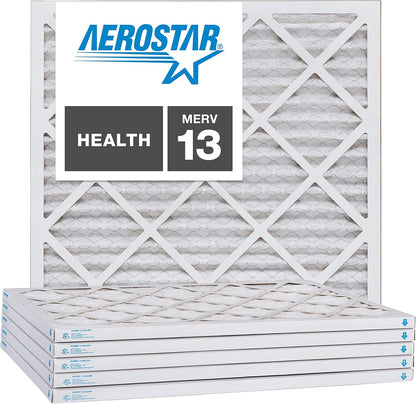 Aerostar 25x25x1 MERV 13, Pleated Air Filter, 24 1/2" x 24 1/2" x 3/4", Box of 6, Made in the USA