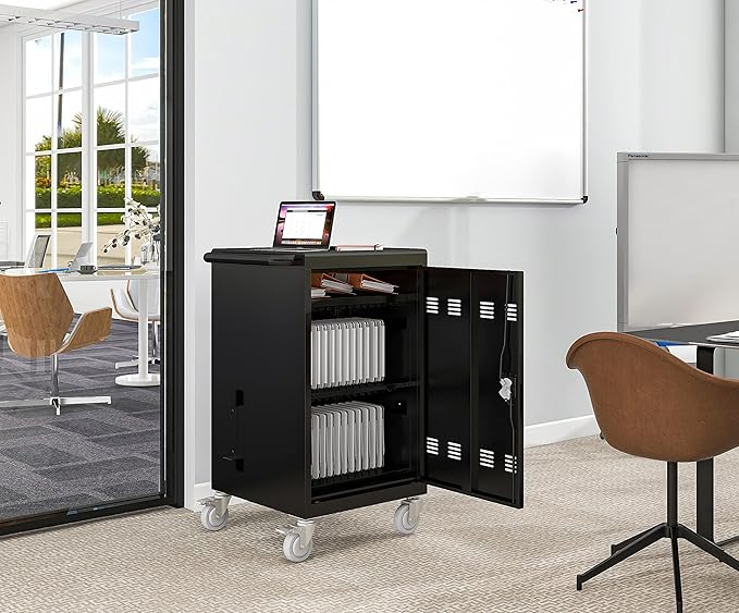 30-Device Mobile Charging Cart and Cabinet, Safety Charging Cart for iPads, Chromebooks, Tablets, Laptops