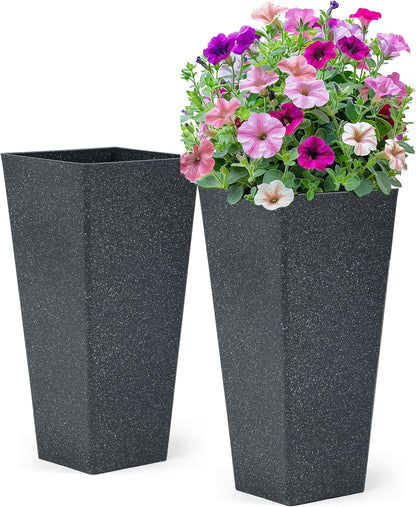 28" Large Tall Planters for Outdoor Plants, Set of 2 V-Shaped Planter Box with Black Terrazzo Look, Durable and Weather Resistant, Ideal or Garden, Patio, Porch or Home use.