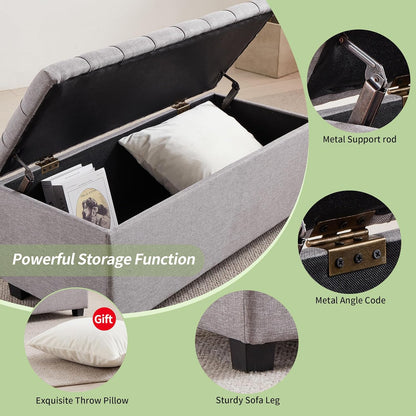 Ottoman with Storage 38 inches, Furniture End of Bed Storage Benches, Long Ottomans Bench with hinged lid, Bench seat Trunk for Foot Rest in Bedroom, Living Room (Gray)