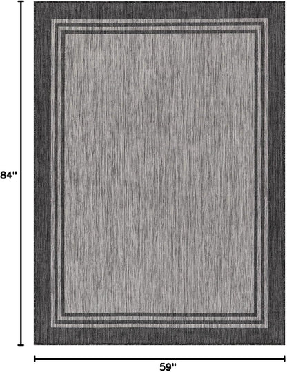 Bordered Outdoor Rug 5x7 Washable Outside Carpet for Indoor Patio Porch Waterproof Easy Cleaning Non Shedding Area Rugs Dark Gray 5 x 7