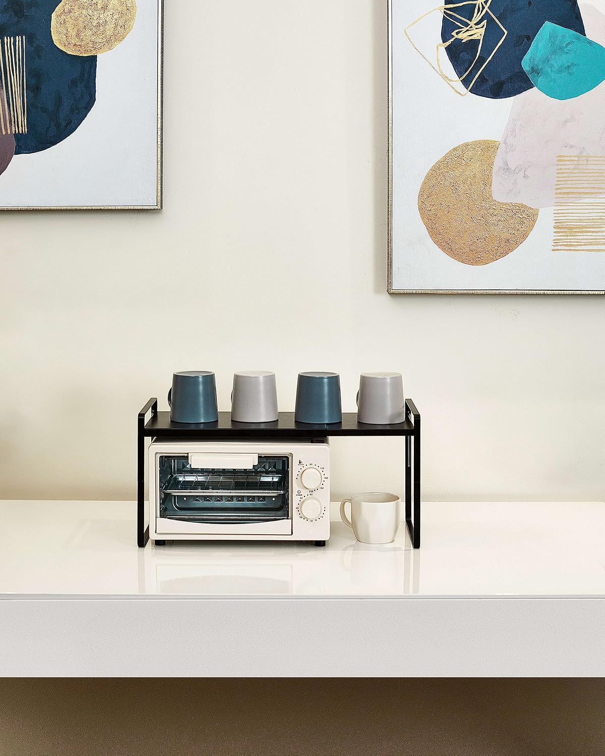 Nxconsu Cabinet Shelf Expandable Height Adjustable Organizer Riser for Kitchen Cabinet Pantry Cupboard Under Sink Countertop Organization Storage Space Saver Stackable Heavy Duty Metal Black XL