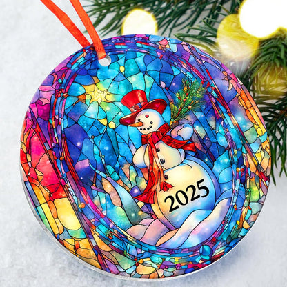 Jabihome Christmas Ornaments 2025, Exchange for Women, Men, Collectible Dated Year Ornaments for Tree, Unique Acrylic Suncatcher, Printed Stained Glass Effect Decor (Snowman Art)