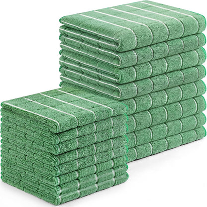 Homaxy Microfiber Kitchen Towels and Dishcloths Set, 16 Pack Soft and Absorbent Dish Hand Towels Bulk, 28 x 16 Inch & 12 x 12 Inch Quick Drying Rags for Washing Dishes, Grass Green