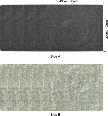 Myir JUN Dual Sided Placemats, Faux Leather Set of 6 Indoor/Outdoor Square Non-Slip Washable Table Mats (Gray Grass Green)