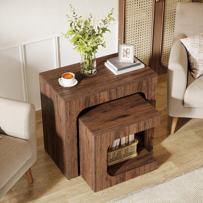 Tribesigns Nesting End Table Set, Walnut Side Table for Living Room, Night Stand Set for Bedroom, Small Spaces, Brown
