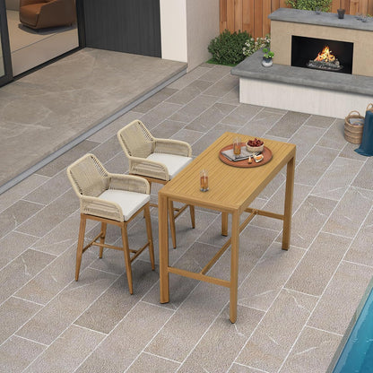 PURPLE LEAF 43.1'' Rectangle Outdoor Patio Bar Height Pub Table, Outside Aluminum Tall Kitchen Bar Table with Sturdy Legs for Bar Stool, Indoor and Outdoor, Garden, Teak