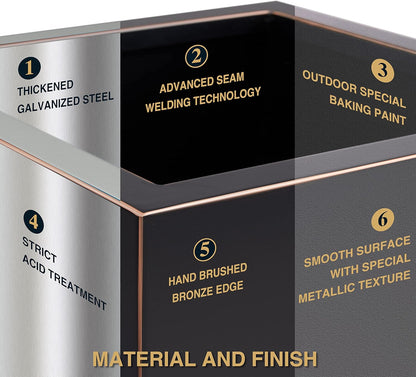 Metallic Heavy Tall Outdoor/Indoor Planter Box 14Lx14Wx30H Inches Rectangular Large Flowerpot, Tall Metal Planter Box for Front Porch ‎25 Pounds, No Assembly Required, Black, 1 Pack