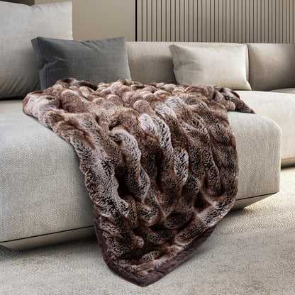Mon Chateau Premium Reversible Luxury Faux Fur Throw for Couch, Sofa, or Bed - Plush Cozy Soft Blanket for Sleeping or Home Décor, 60" x 70" (Ruched Dark Brown)