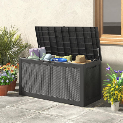 100 Gallon Deck Box Lockable Resin Outdoor Storage Box waterproof Outdoor Container for Patio Furniture Cushions, Pillow
