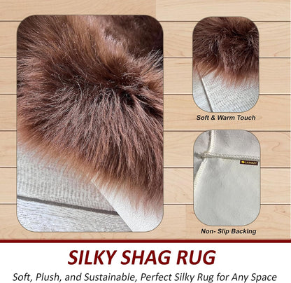 LAMBZY Faux Sheepskin Soft Hypoallergenic Free Shape Silky Shag Rug, Luxury Shaggy Silky Plush Carpet for Bedrooms Rugs Living Room Kids Rooms Sofa Floor Rugs (Double 2'x6', 60x180cm Brown)