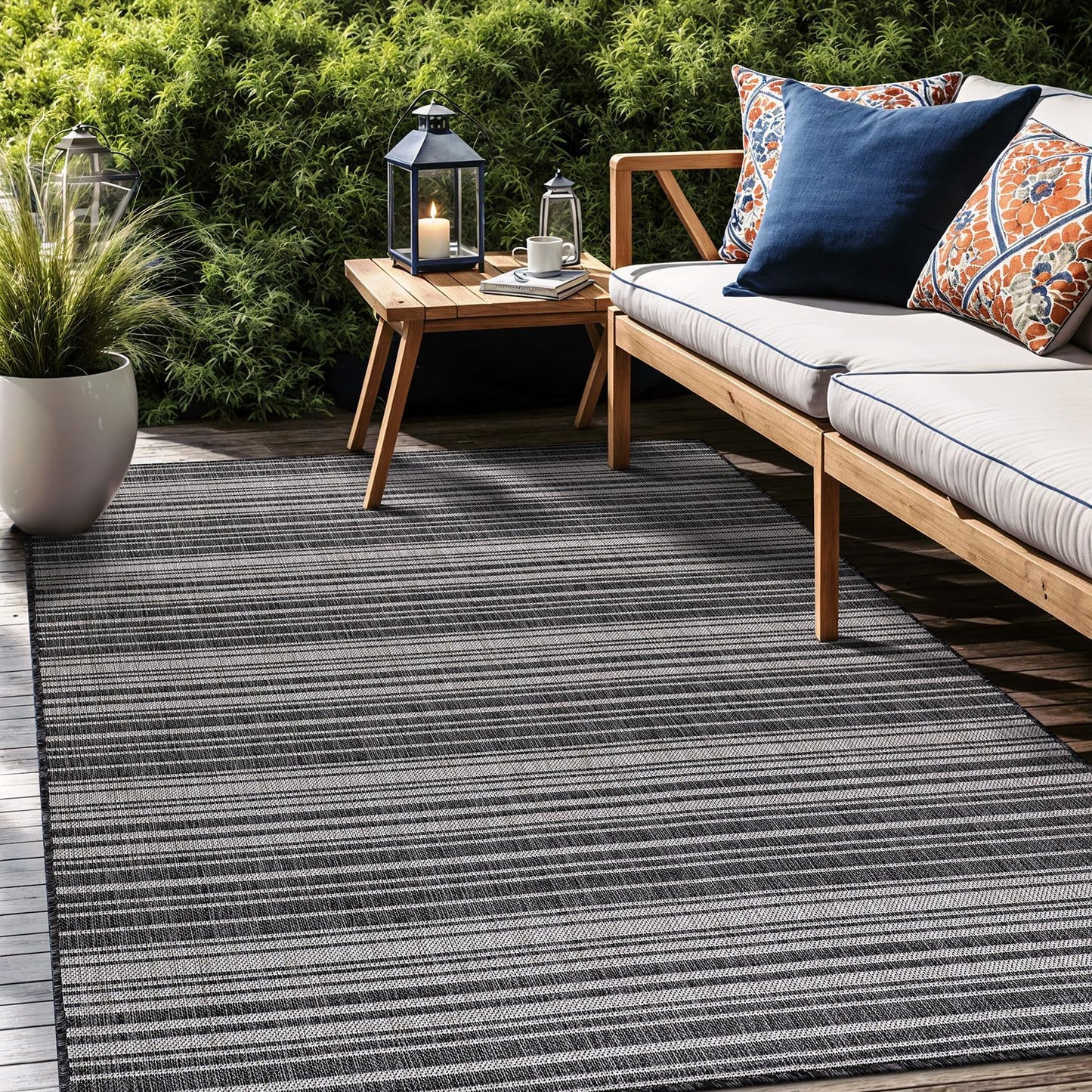 Stripe Outdoor Rug 5x7 Washable Outside Carpet for Indoor Patio Porch Waterproof Easy Cleaning Non Shedding Area Rugs Dark Gray 5 x 7