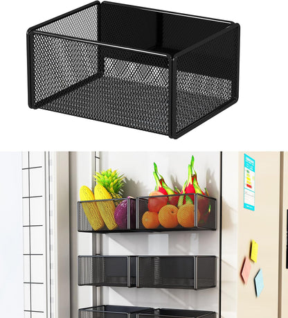 Magnetic Basket Organizer Holder for Fridge Magnetic Storage Bin Box Containers for Refrigerator Whiteboard Classroom (Small, Black)