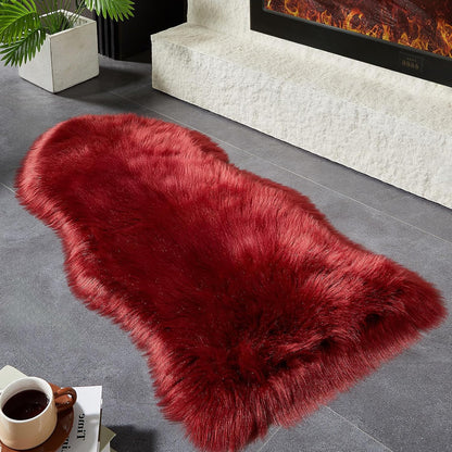 AMTOVO Faux Fur Rug, Burgundy Area Rug, Fluffy Sheepskin Rug, Fuzzy Ultra Soft 2 x 4 ft Shag Rugs for Bedroom Sofa Throw Cushion Room Decor, Sheepskin