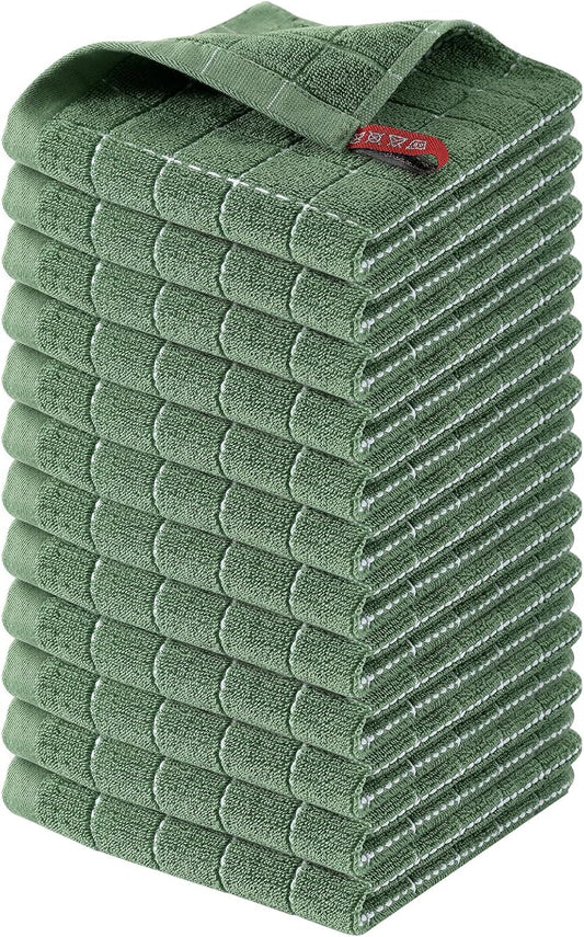 Homaxy 100% Cotton Terry Kitchen Dish Cloths, Ultra Soft and Absorbent Dish Towels for Kitchen, Suitable for Drying and Washing Dishes, 12 Pack, 12 x 12 Inches, Grass Green