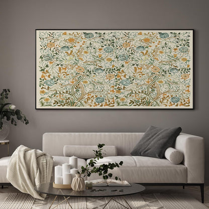 SIGNWIN 24"x46" Extra Large Framed Wall Art Vintage Botanical Floral with Golden and Teal Leaves, Elegant Nature Illustration for Home Living Room Bedroom Decor (Frame Assembly Required)