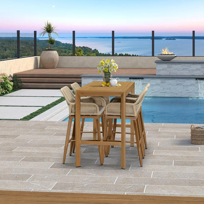 PURPLE LEAF 43.1'' Rectangle Outdoor Patio Bar Height Pub Table, Outside Aluminum Tall Kitchen Bar Table with Sturdy Legs for Bar Stool, Indoor and Outdoor, Garden, Teak