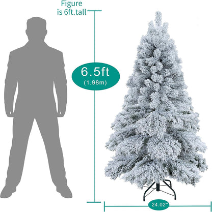 Naomi Home 6.5ft Snow Flocked Christmas Tree with Lights, Realistic Frosted Prelit with 892 Branch Tips, 450 Warm Lights and Metal Stand, Aritificial Tree