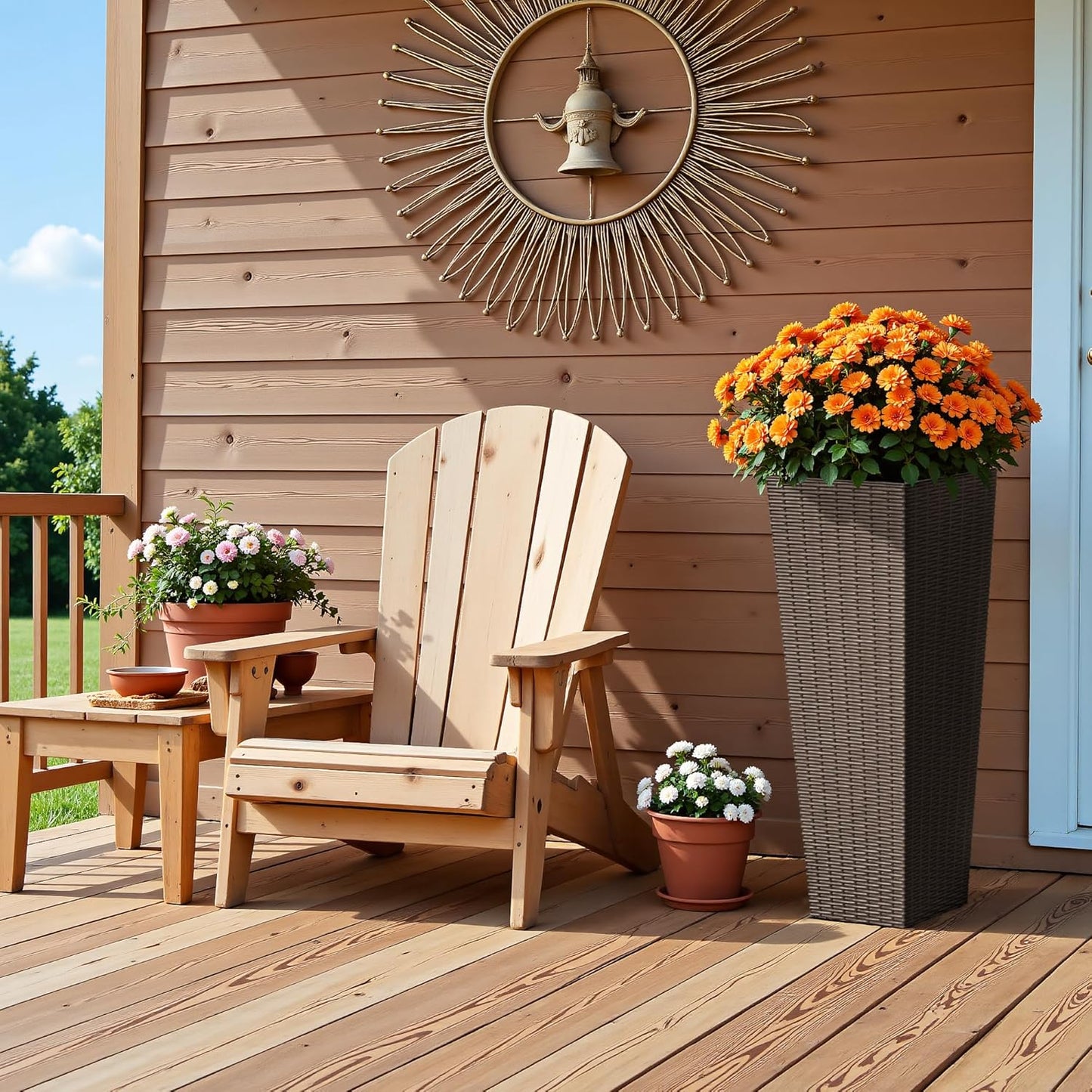 Devoko Resin Tall Planters for Outdoor Plants Set of 2, Large Taper Outdoor Planter Pots with 4 Drainage Holes, Flower Pots Modern Decor for Porch, Patio, Backyard, Home Garden (Brown, 32")