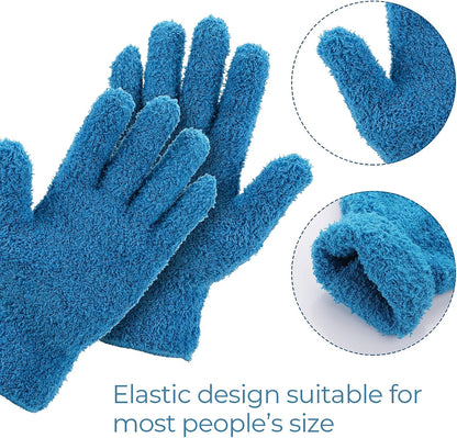 Grevosea 2 Pairs Microfiber Gloves - Household Cleaning, Plant Dusting, Washable Reusable Mittens for Plants, Cars, Blinds, Furniture and Small Objects (Sky Blue, Blue)