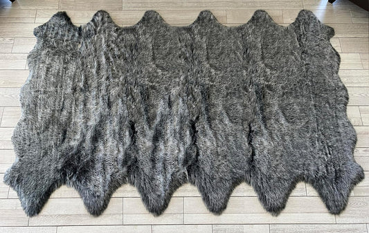 LAMBZY Faux Sheepskin Super Soft Hypoallergenic Free Shape Silky Shag Rug, Luxury Shaggy Plush Carpet for Bedroom Living Kids Room Sofa Rugs (Black with White Tips, Duo Decto 12 Pelts 6'x12')