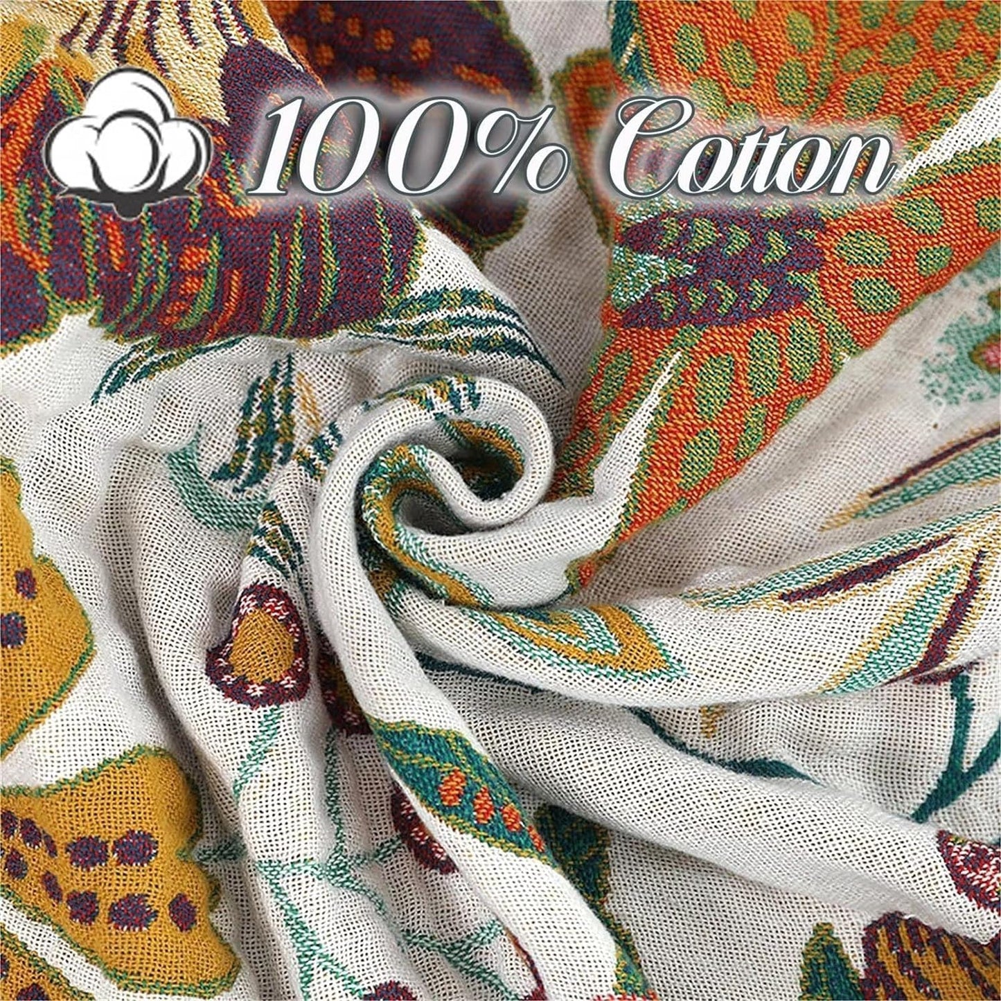MSGKV Boho Throw Blanket for Bed Couch,100% Cotton Blankets 80''x 90'', Reversible Versatile Muslin Blanket, Super Soft Warm Boho Bedding Blankets