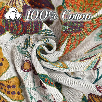 MSGKV Boho Throw Blanket for Bed Couch,100% Cotton Blankets 80''x 90'', Reversible Versatile Muslin Blanket, Super Soft Warm Boho Bedding Blankets