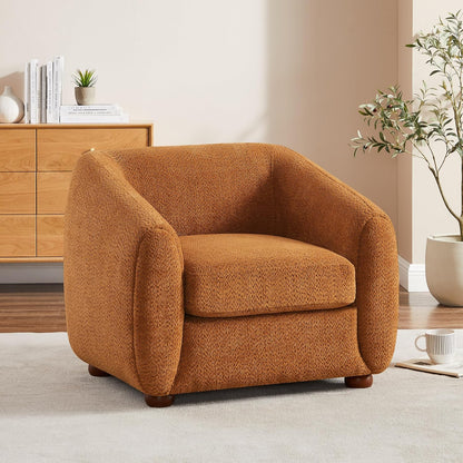Modern Accent Chair for Living Room, Upholstered Armchair with Boucle Fabric, Single Sofa Chair with Solid Wood Legs, Boucle, Curry