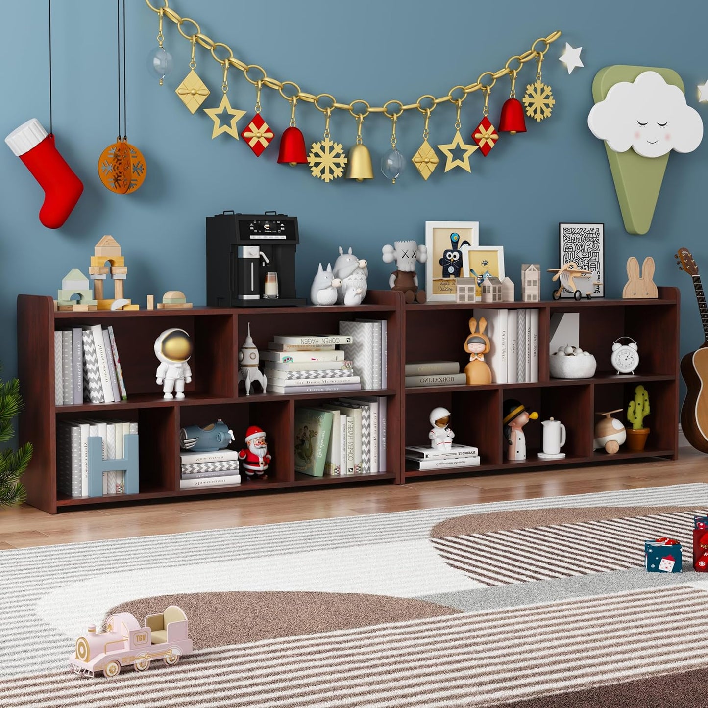 Book Shelf, 5 Cubes Storage Organizer, Open Bookshelf Wooden Bookcase, Freestanding Cherry Bookshelf Cube Shelf for Bedroom, Living Room