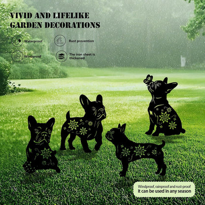 4 Pack Bulldog Metal Garden Decorative Stakes, Weather Proof Puppy Silhouette Statues for Yard, Patio,Outdoor Decor for Bulldog Lovers and Pet Owners