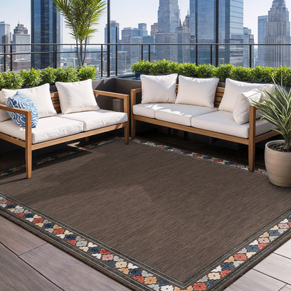 Beverly Rug Outdoor Rug 4x6 Modern Bordered Area Rugs for Indoor and Outdoor Patio Easy to Clean Non Shedding Living Room Porch Garden Washable Outside Carpet (4 x 6 Brown)
