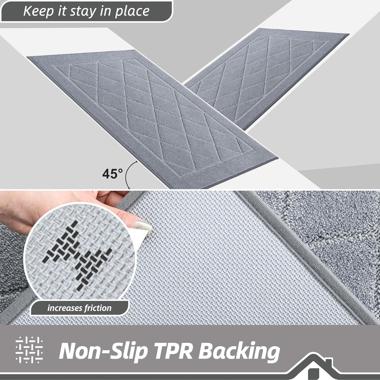 BEQHAUSE Dirt Trapper Door Mat 24" x 36", Doormat Non-Slip Entryway Rugs Washable, Dog Door Mat Stain Resistant and Absorbent Welcome Floor Mat for Front Back Door, Muddy Wet Shoes & Paws, Grey