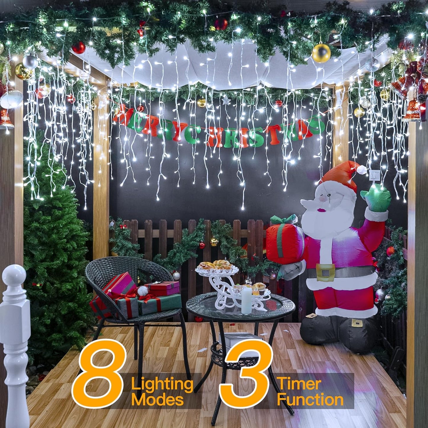 Ollny Icicle Lights Outdoor Cool White, 594LED 49FT Christmas Lights with Remote 8 Modes Dimmable, Waterproof Connectable Timer Hanging Light for House Outside Yard Indoor Decorations