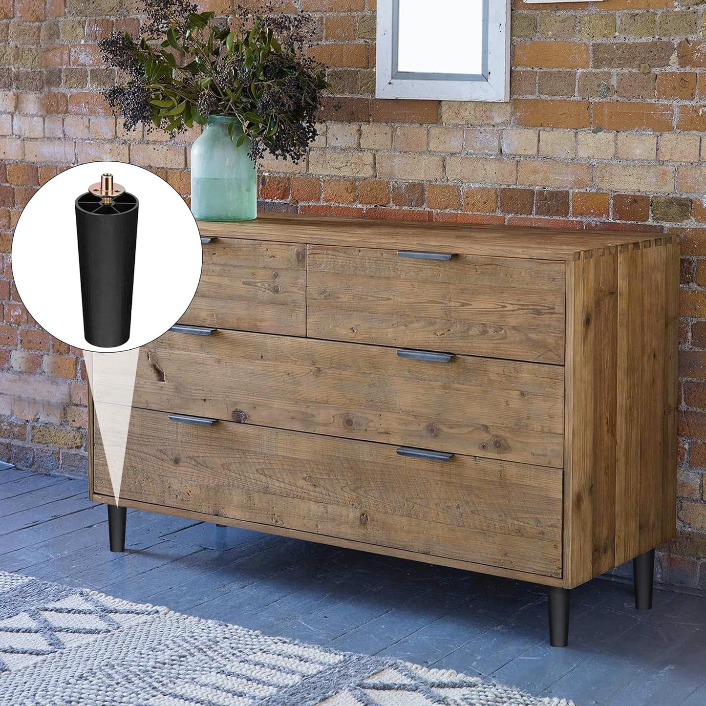 TURSTIN 16 Pack 6 Inch Plastic Furniture Legs with M8 T-Nuts Screws Tapered Sofa Couch and Chair Legs Replacement Furniture Legs for DIY Projects Sofas Coffee Tables Dressers Beds