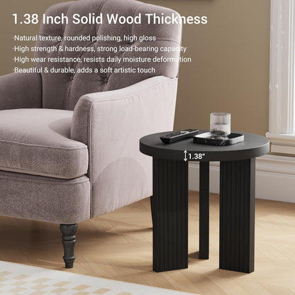 Nesting Coffee Table Set of 2, Modern Wooden Coffee Table with Smooth Thick Design, Circle Tea Table and End Table Set, Accent Center Tables for Living Room, Office, Black