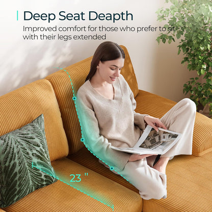 LINSY HOME Sectional Couch, 111'' W Corduroy U Shaped Sofa with Sleepable Armrests, 4 Seat Couch with Double Chaises, Deep Seat Sofa for Living Room, Yellow