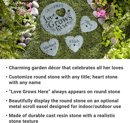 Let's Make Memories Personalized Garden Stone - Resin - Custom Garden Décor - Love Grows Here Round Stone with Heart Cutout - for Dad - for Father's Day