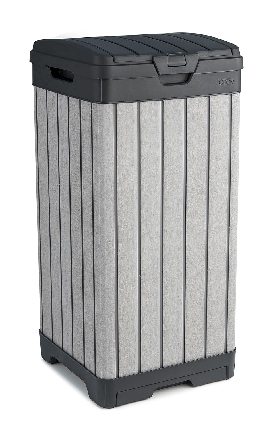 Keter Rockford Resin 38 Gallon Outdoor Kitchen Trash Can with Lid and Drip Tray for Easy Cleaning-Perfect for Patio Dining, Grey