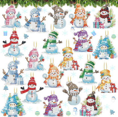 Skylety 20 Pcs Christmas Diamond Art Ornaments Kit Cute Snowman Diamond Painting Ornaments Tag DIY Xmas Rhinestone Art Keychain Crystal Handcraft Gift Wrap Tags with Rope Home Party Decor(Colorful)