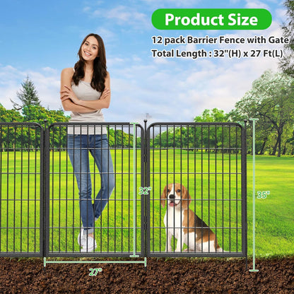 Decorative Black Metal Garden Fence, 27ft(L) 32in(H) 12 Fence Panels No Dig Fence Rustproof Animal Barrier Garden Fencing Temporary Fencing Dog Fence Outdoor