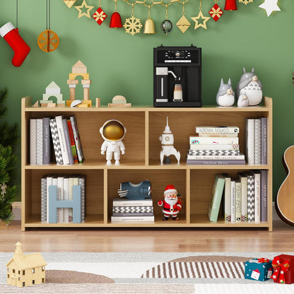 Book Shelf Set of 2, 5 Cubes Storage Organizer, Freestanding Log Bookshelf Cube Shelf for Bedroom, Living Room, Home Office, Open Bookshelf Wooden Bookcase