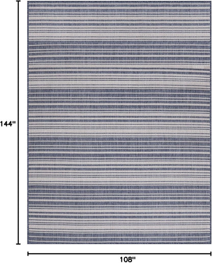 Stripe Outdoor Rug 9x12 Washable Outside Carpet for Indoor Patio Porch Waterproof Easy Cleaning Non Shedding Area Rugs Blue 9 x 12